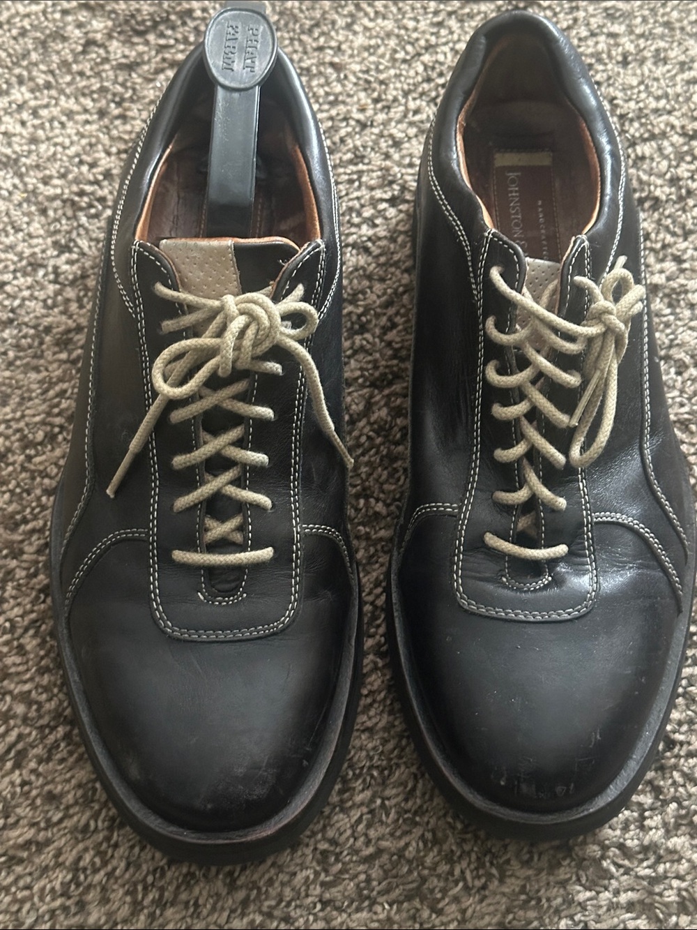 Johnston & Murphy Black Leather Lace-Up Oxfords with Cream Laces